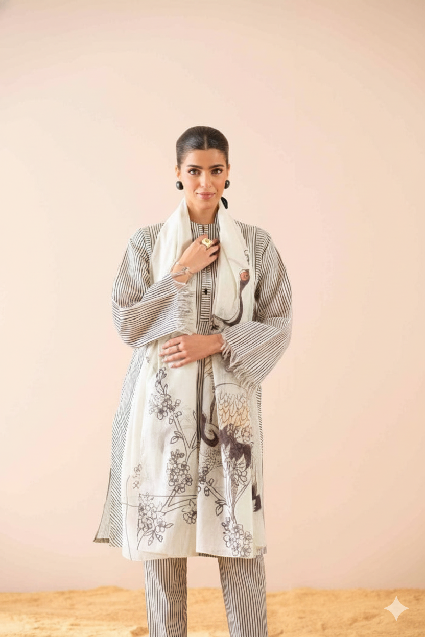 Nishat 3 piece Printed Suit  (SAFARI)