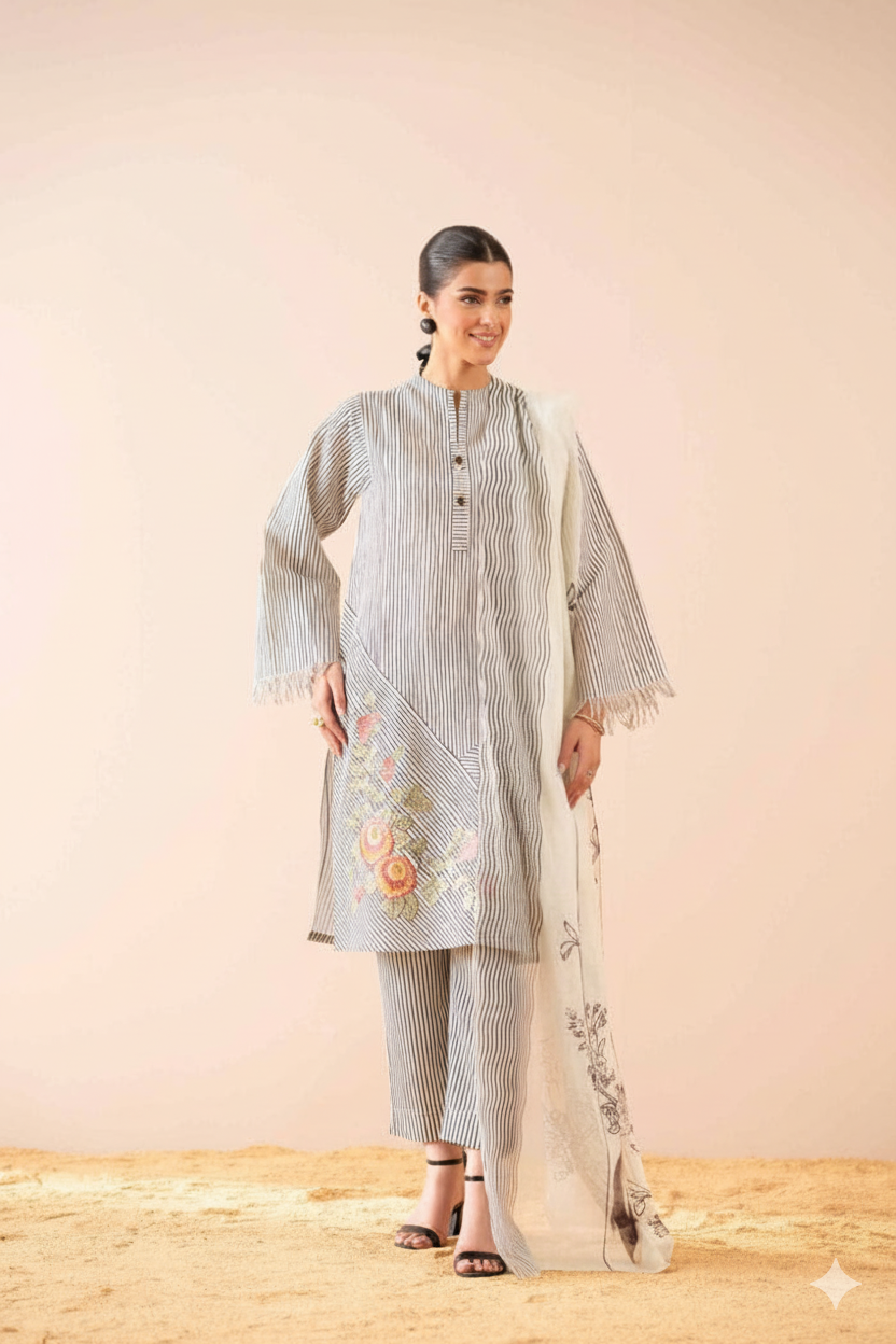 Nishat 3 piece Printed Suit  (SAFARI)
